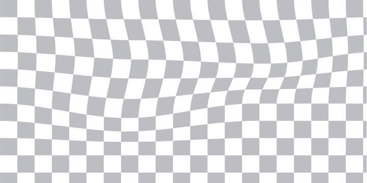 Black and white checkerboard mess pattern background. groovy wave psychedelic checkerboard background. Distorted geometric pattern. Abstract monochrome vector backdrop. Vector illustrator
