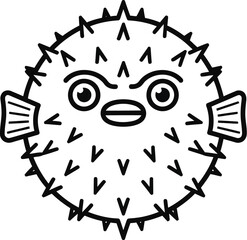 Pufferfish with Spikes, Fins, and Angry Eyes on a White Background