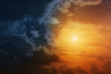 Fototapeta premium Balanced day and night, equal parts of day and night, with the sun and moon 