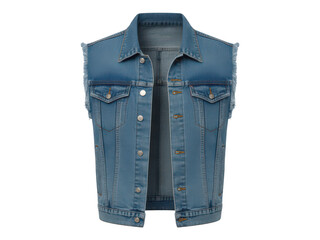 Classic blue denim sleeveless vest jacket isolated on transparent background