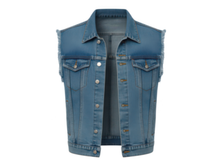 Classic blue denim sleeveless vest jacket isolated on transparent background