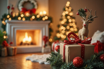 Christmas living room decoration interior for background. 3d render