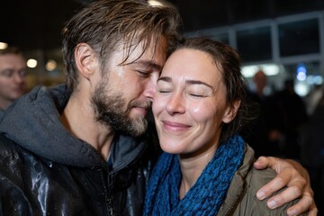 This intimate moment captures a couple embracing in the rain, highlighting their deep connection and affection for one another amidst an emotionally charged environment.