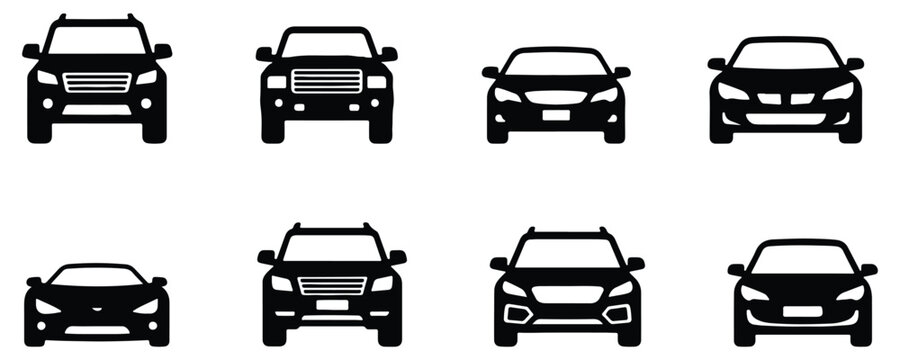car silhouette vector icons set, isolated auto vehicle models for automotive and transport design