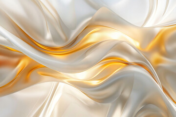 Luxury abstract background with golden waves and silk texture in white and gold