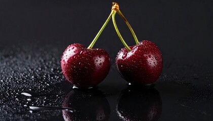 Fresh cherries with water droplets