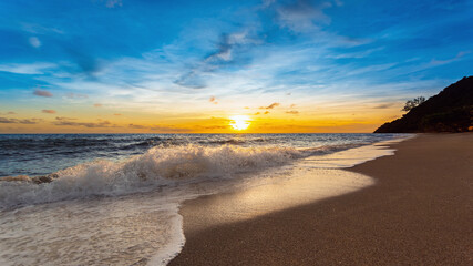 Beautiful ocean in winter Outdoor landscape background at sunset time