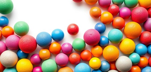 A collection of colorful balls isolated on a pure white background,  round objects, balls