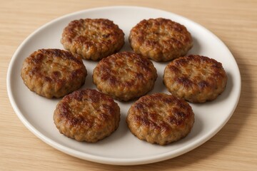 A delectable plate of perfectly cooked sausage patties, each boasting a golden-brown crust that hints at a savory flavor profile