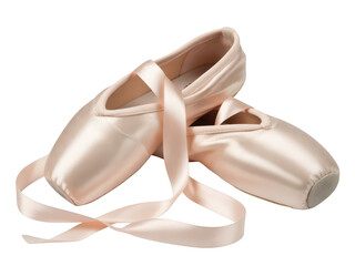 Elegant pink ballet slippers with ribbons isolated on transparent background