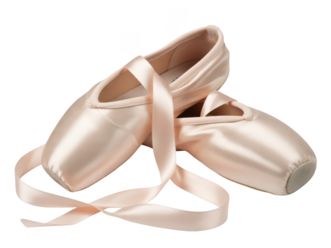 Elegant pink ballet slippers with ribbons isolated on transparent background