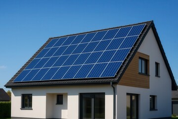 Fototapeta premium A Solar-Powered Home in a Clear Blue Sky