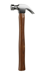 Claw hammer with wooden handle and metal head isolated on transparent background