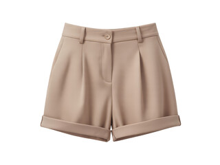 High waisted pleated linen shorts with cuffed hems isolated on transparent background