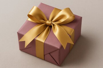 A beautifully wrapped gift box adorned with a golden ribbon, symbolizing celebration and joy