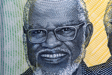 Sam Nujoma a closeup portrait from Namibian dollar
