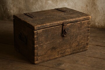 A Vintage Wooden Treasure Chest on a Rustic Floor