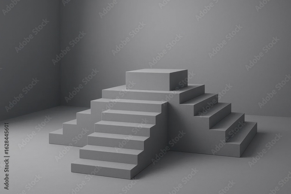 Poster an abstract representation of architectural design in monochrome, featuring a series of interconnect