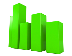 3d green arrows curving upward isolated on transparent background