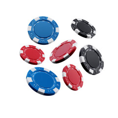 Naklejka premium Set of casino chips falling in the air, transparent background, cut out