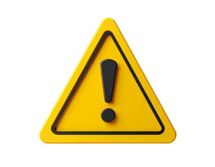 3D yellow warning sign with exclamation mark 