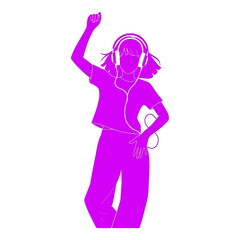 Obraz premium Young girl dancing energetically with headphones on, isolated on white background