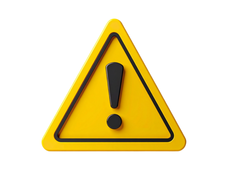 3D yellow warning sign with exclamation mark 