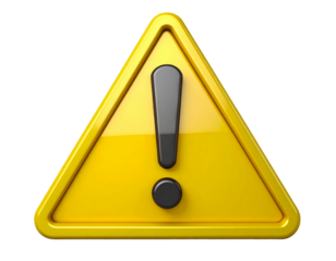 3D yellow warning sign with exclamation mark 