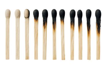 A series of matches showing various stages of burning.  Perfect for concepts of time, change, and consumption.