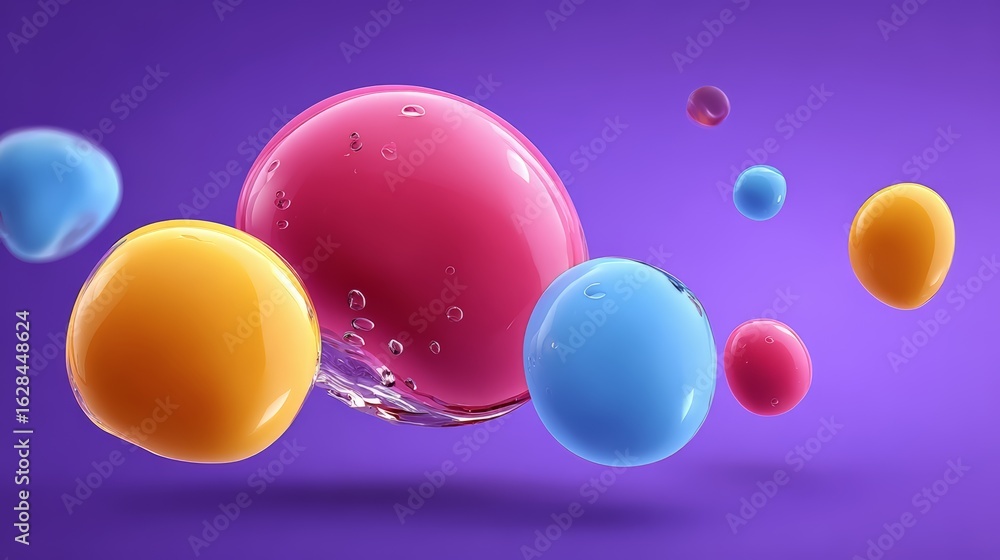 Poster colorful array of balls floating in the air. the colors are bright and vibrant, creating a sense of 