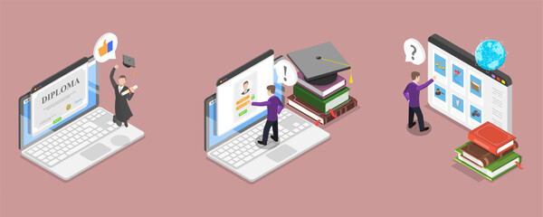 3D Isometric Flat Vector Illustration of Opportunities, Personalized Learning Path, Distance Education
