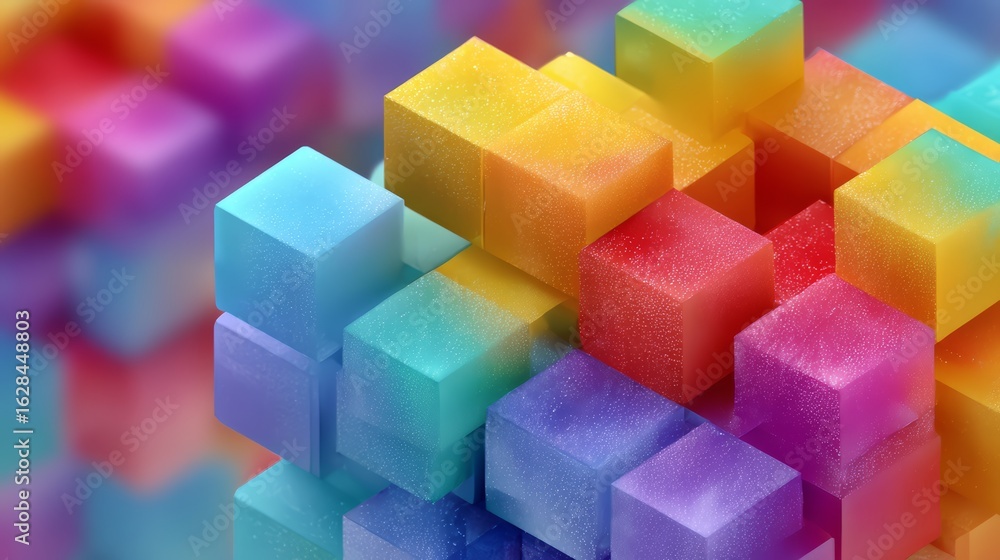 Poster colorful cube pattern with a lot of different colors. the cubes are stacked on top of each other