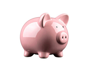 Obraz premium A shiny pink piggy bank sits against a black background, symbolizing saving and finan 