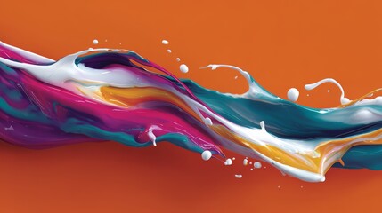 Colorful wave of paint splatters on an orange background. The colors are bright and vibrant