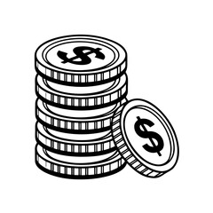 Illustration of money coins stack currency finance wealth investment savings dollar cash income earnings