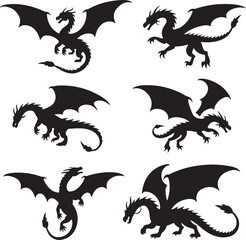 Dragon Silhouette Vector Set Black Illustration