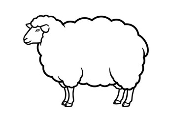 Obraz premium Adorable fluffy sheep standing profile view, simple outline art for farm, country, or wool themes
