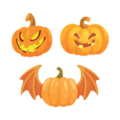 Halloween pumpkins. Flat vector clipart, illustration with isolated background.
