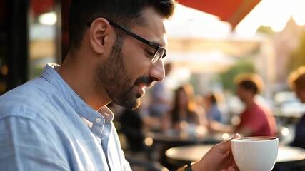 Visually Impaired Entrepreneur Using Smart Glasses at Outdoor Cafe with Bone Conduction Audio