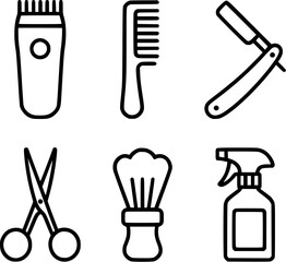 Grooming tools clipper razor comb scissors icons set 