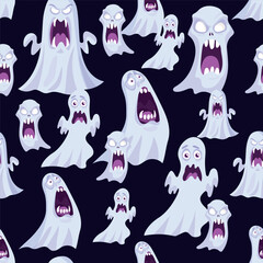 Ghost seamless pattern. Flat vector clipart, illustration with isolated background.