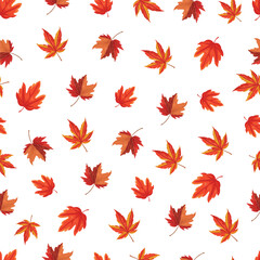 Maple leaf seamless pattern. Flat vector clipart, illustration with isolated background.