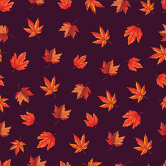Maple leaf seamless pattern. Flat vector clipart, illustration with isolated background.