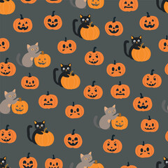 Pumpkin seamless pattern. Flat vector clipart, illustration with isolated background.