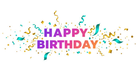 Celebrate joyous moments with vibrant "Happy Birthday" text and festive confetti