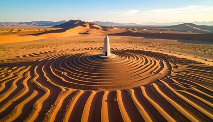 Desert Landscape with Circular Sand Dunes and Structure