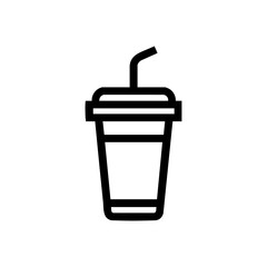 Obraz premium Outline icon of a soda cup with a lid and straw, symbolizing a to-go drink or fast beverage. 