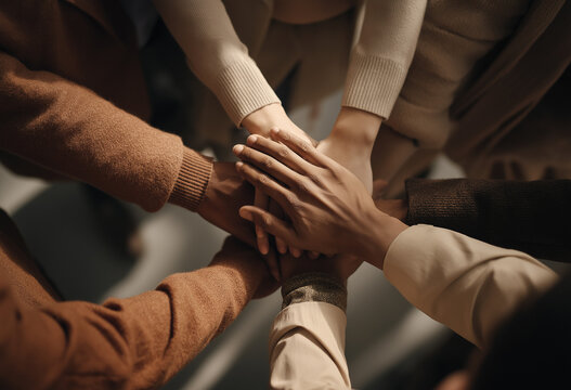 An overhead shot of diverse people from various backgrounds coming together in unity