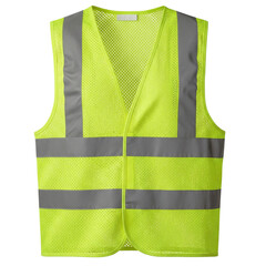 Bright yellow safety vest with reflective stripes isolated on transparent background