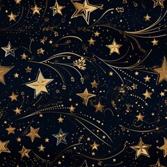 Golden Stars Pattern on Navy Background Luxurious Holiday Design